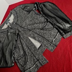 Saks Fifth Avenue Gray Cardigan with Black Sequin Sleeves